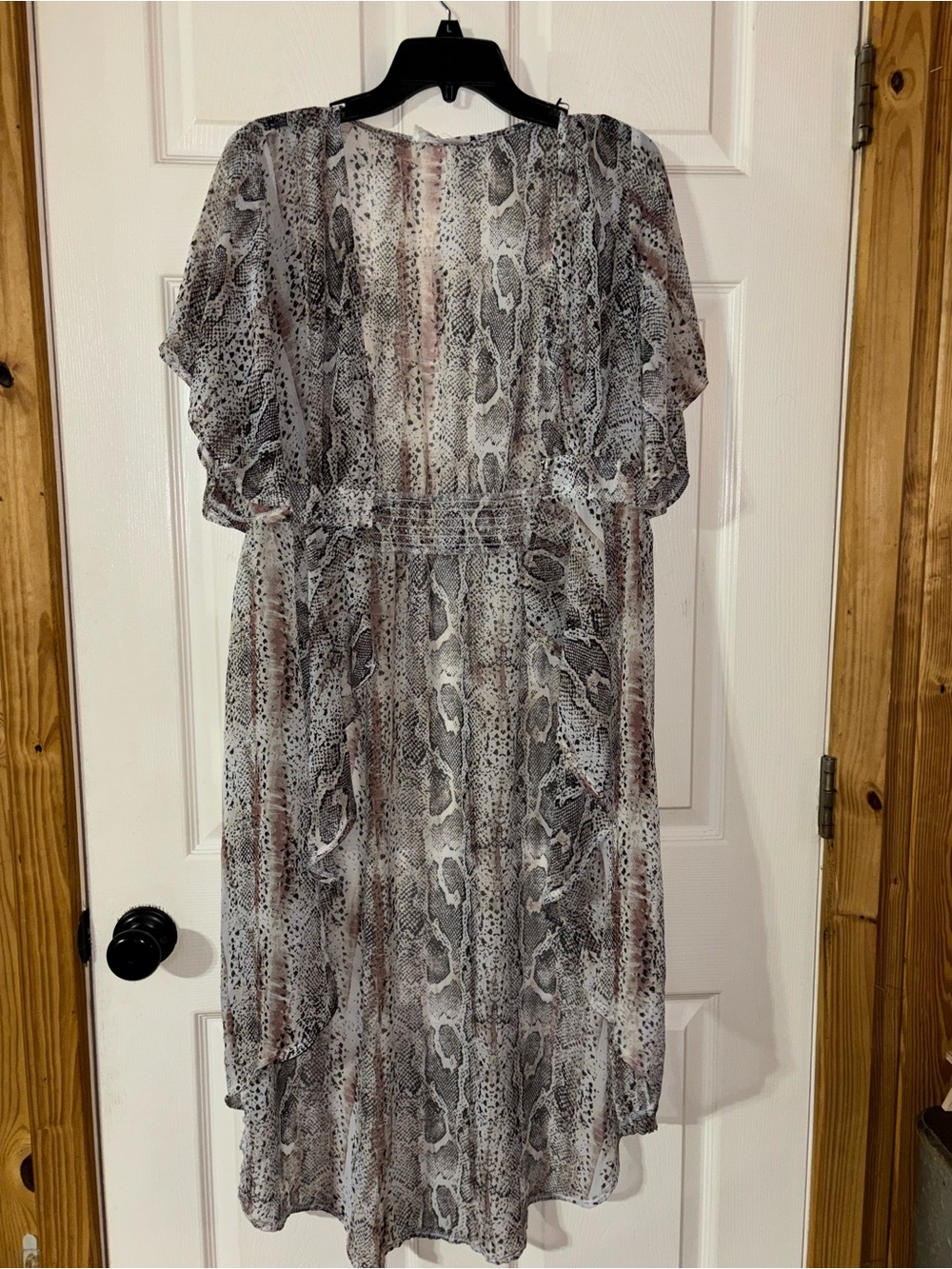 Peach Love California Snake-Print Midi Dress in Gray and Cream
